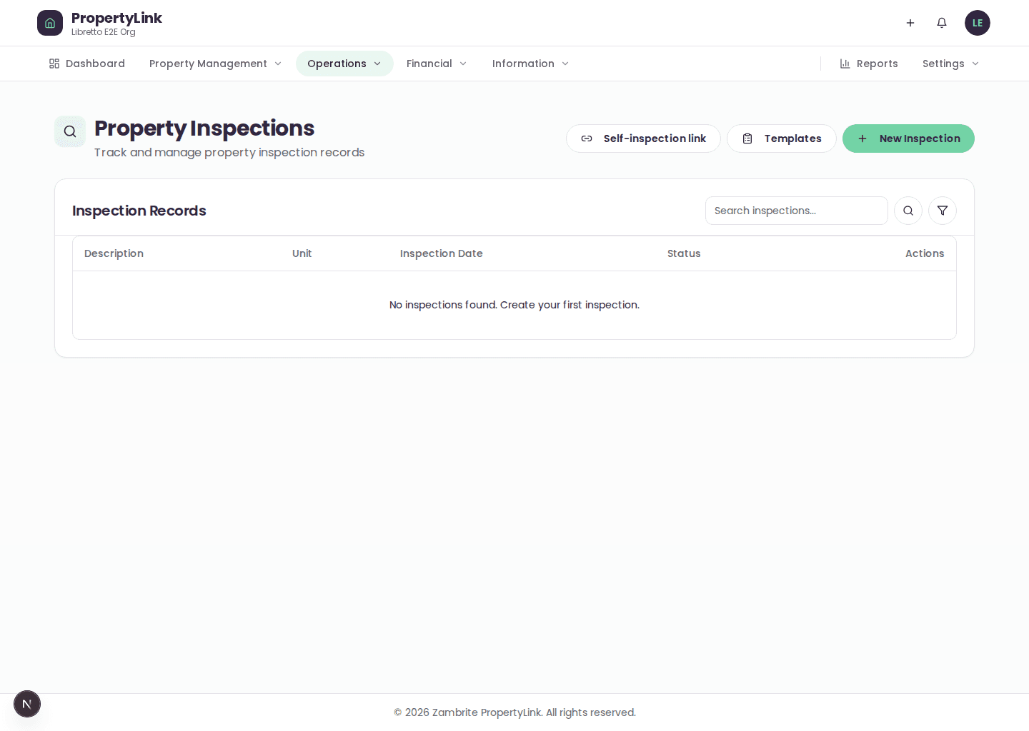 PropertyLink inspections list