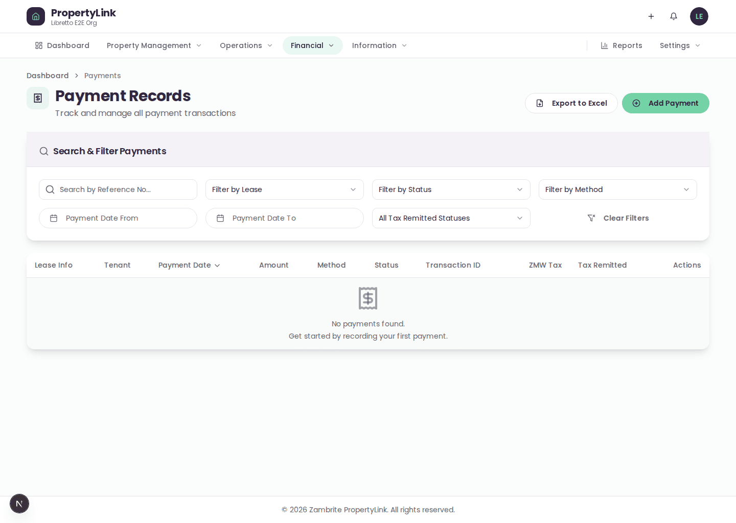 Current payment records dashboard